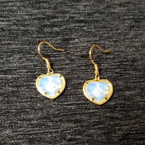GENUINE MOONSTONE HEART DANGLE HOOK EARRINGS 14k GOLD PLATED